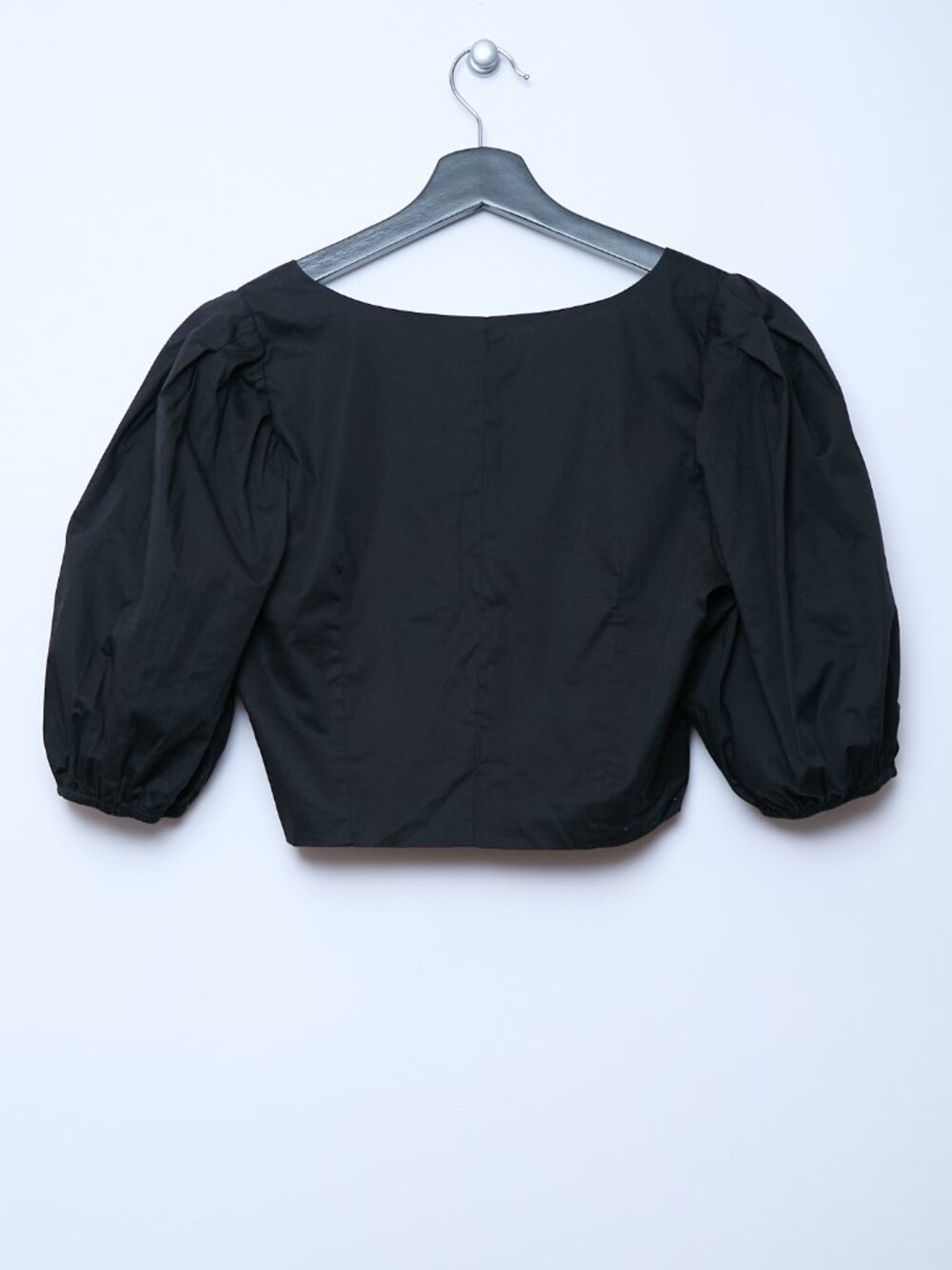 Jason Wu Twist Front V-Neck Puff Sleeves Crop Top Black Small - Picture 2 of 8